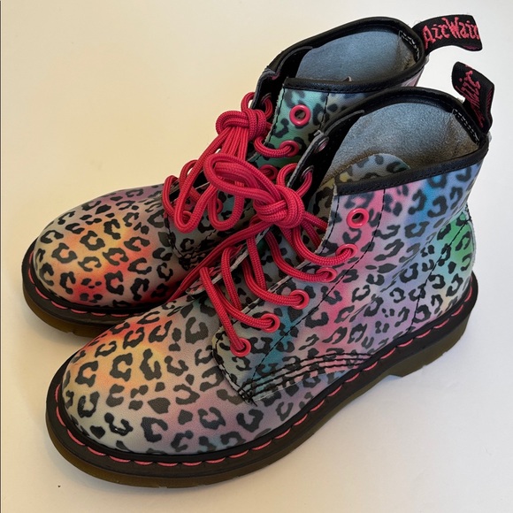 Dr. Martens Shoes - Dr. Martens Leopard Print Boots with Pink Laces